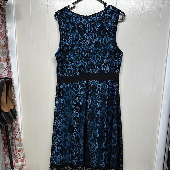 Lace Black and Blue Fit and Flare Midi Dress for Cocktail - Picture 4 of 11